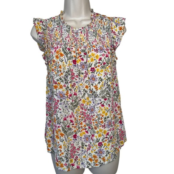 Old Navy Tops - Old Navy Smocked Wildflower Chest Floral Top 100% Rayon